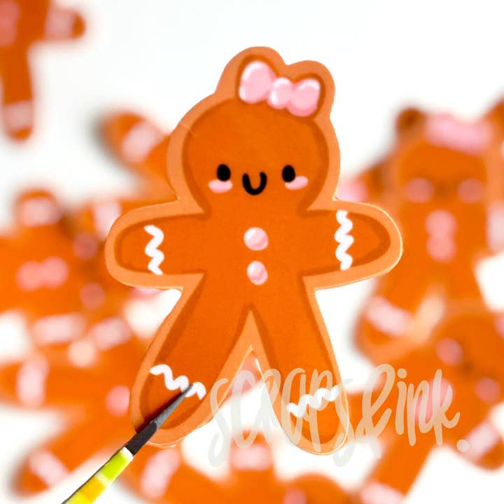 Cute Gingerbread Person Vinyl Decal for wholesale by Scraps & ink
