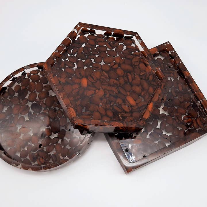 Eco-Friendly Resin Coasters with Coffee Beans Set of 4 for wholesale by Slightly Askew Art
