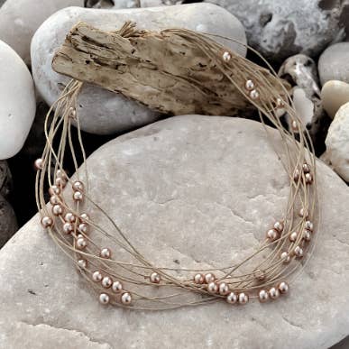 NATURE ET LIN - Wholesale Beaded/Pearl Necklace - PLUIE DE PERLES - Linen necklace made in France - JEWELRY3