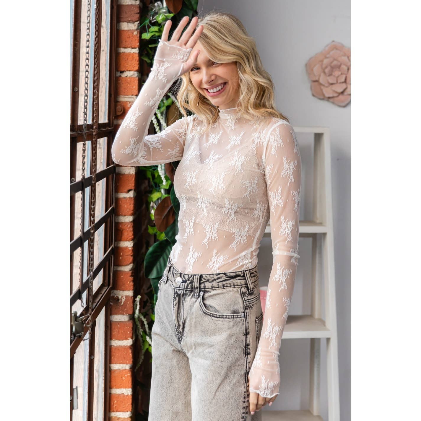 Veveret – Blusa - Mulher por atacado – Top Transparente de Renda com Manga Comprida29