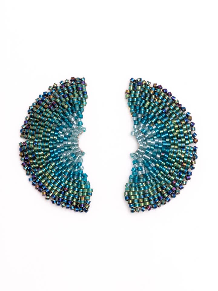 Beaded Handwoven Ginkgo Leaf Stud Earrings (Green) for wholesale by Mayana Designs Co