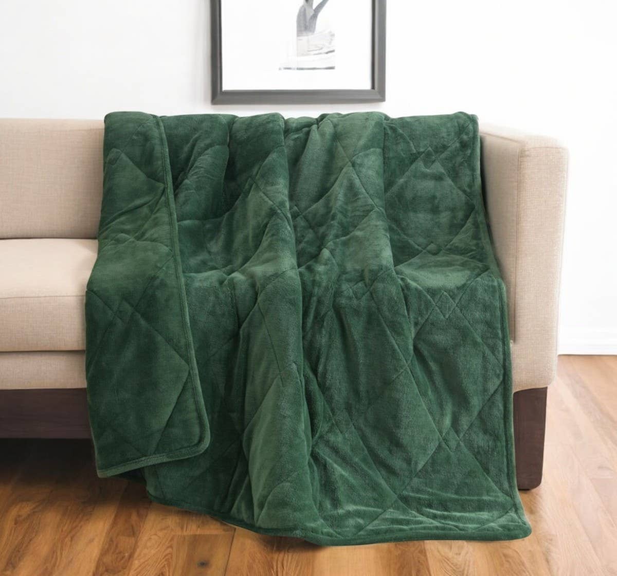 HomeRoots - Vente Plaids - Couverture lestée en velours vert 60" x 80" de 18 livres0