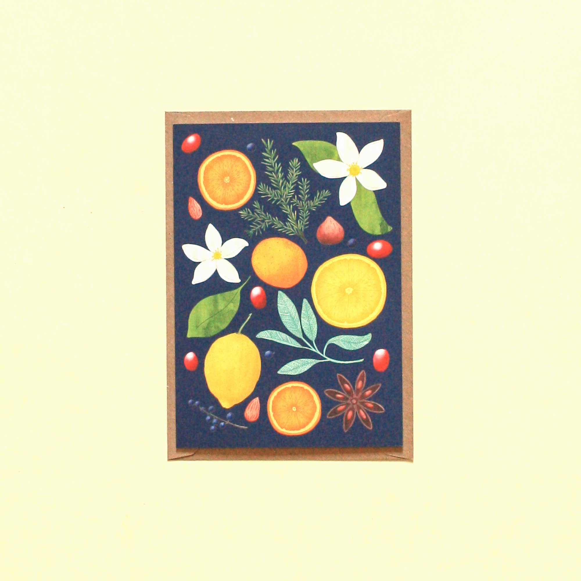 Cathryn Worrell Art and Illustration – wholesale Everyday greeting card – Oranges and Lemons card (blue)