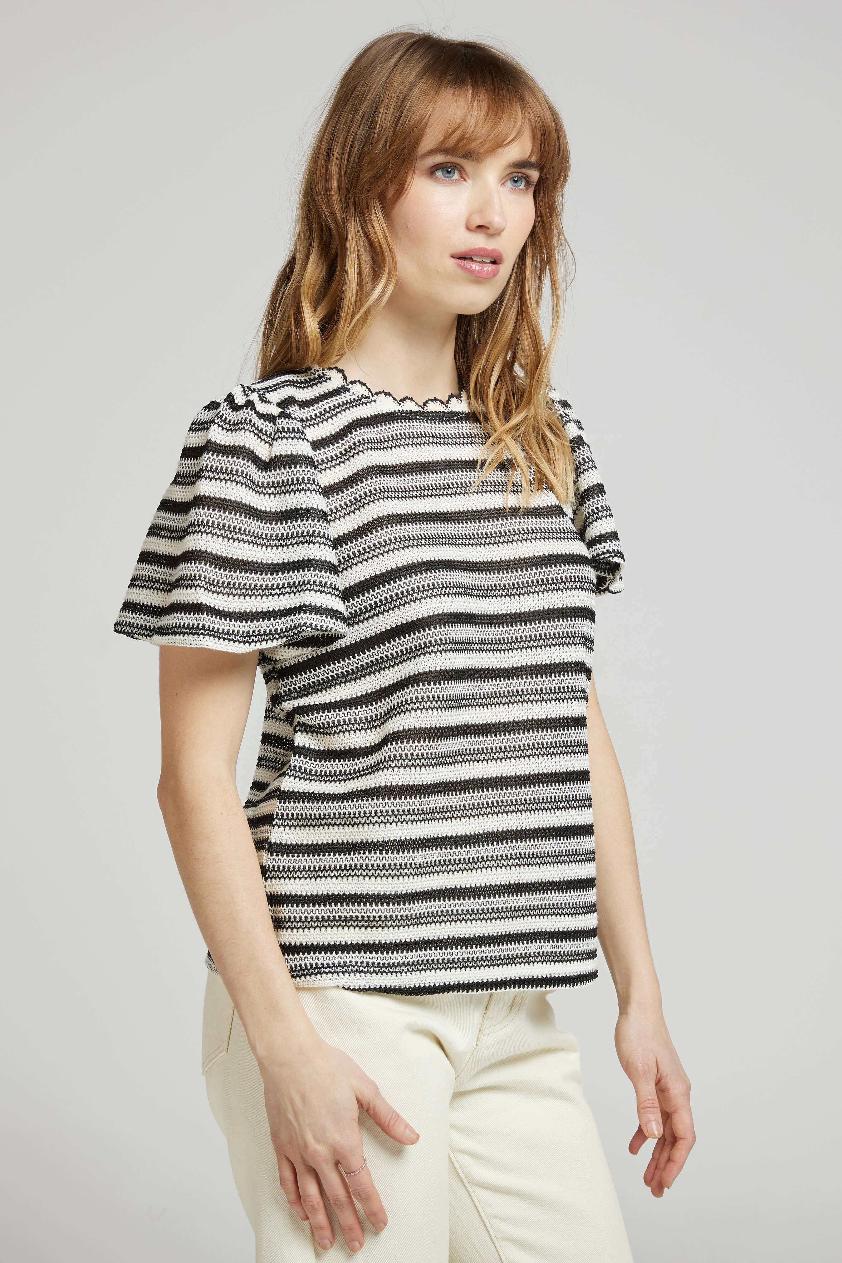 BLACK TERRY - Striped openwork knit T-shirt for wholesale on Faire2