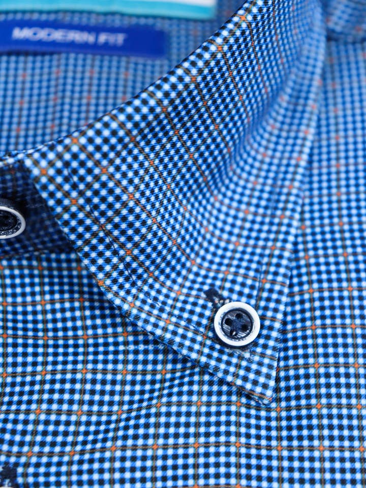 American Heritage - Venta al por mayor Camisa con botones - Hombre - Azul con cuadros de puntos blancos, azul marino y naranja