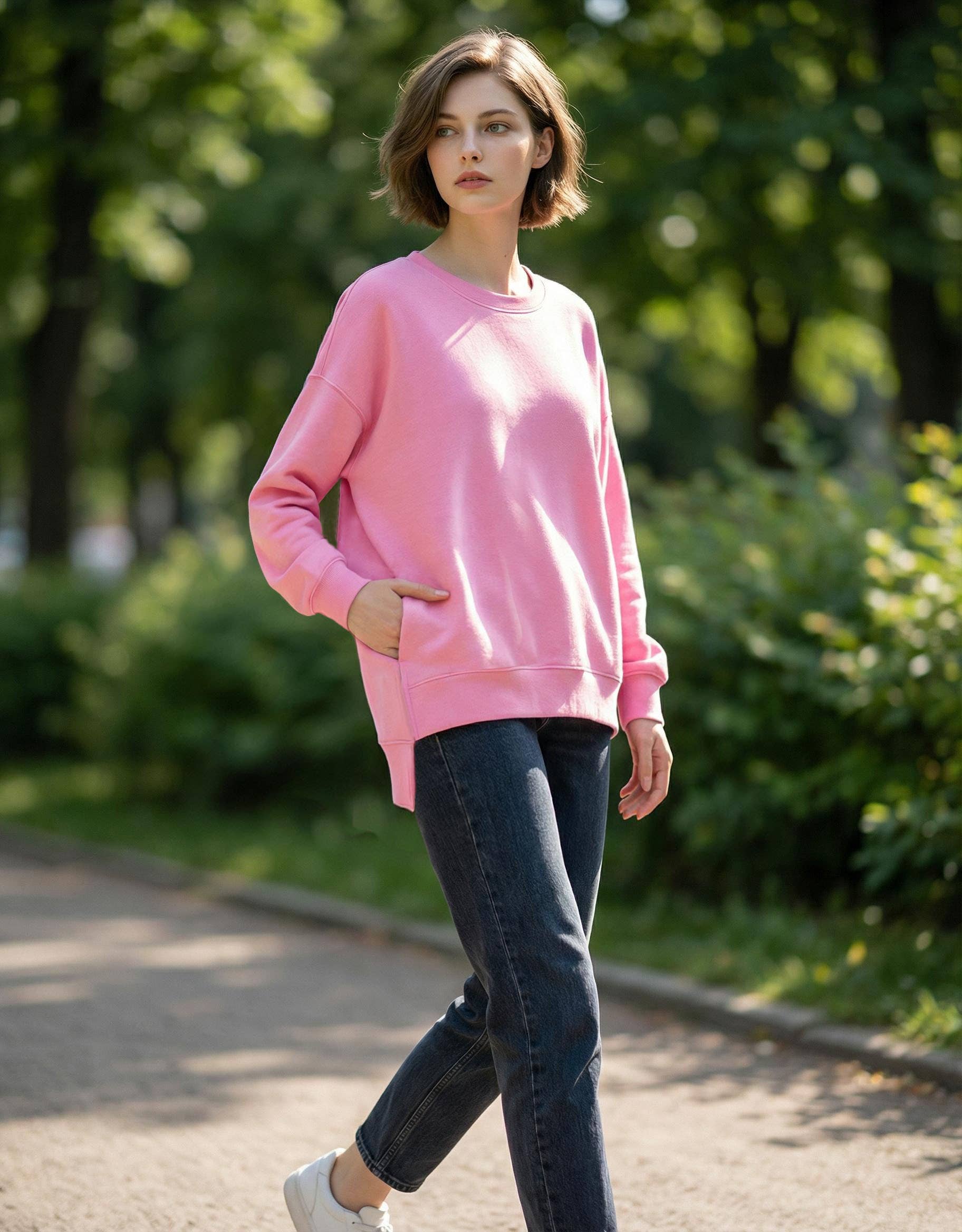 42POPS - Vente Sweat-shirt – femme - Pull à ourlet haut-bas en polaire avec poches10