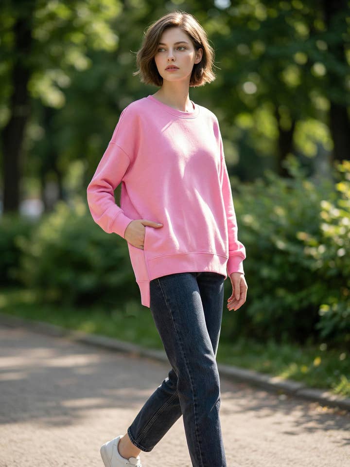 42POPS – wholesale Sweatshirt – Women's – .Fleece Hi-Low Hem Pullover w/ pockets10