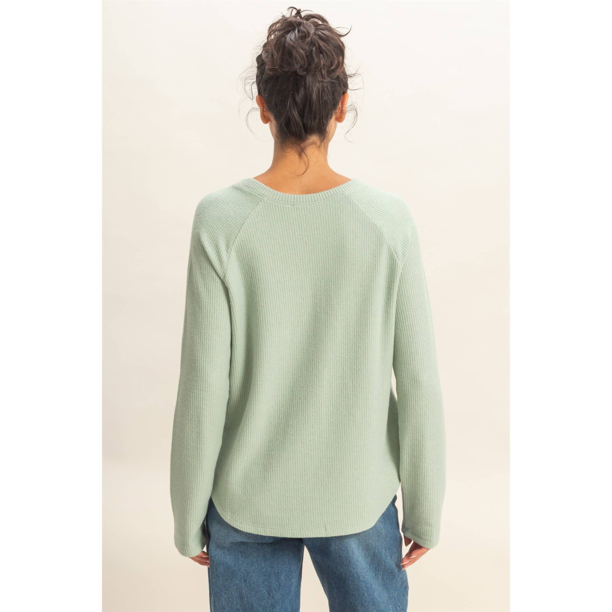 Double Zero - Wholesale Shirt - Women's - Brushed Waffle Raglan Long Sleeve Casual Top17