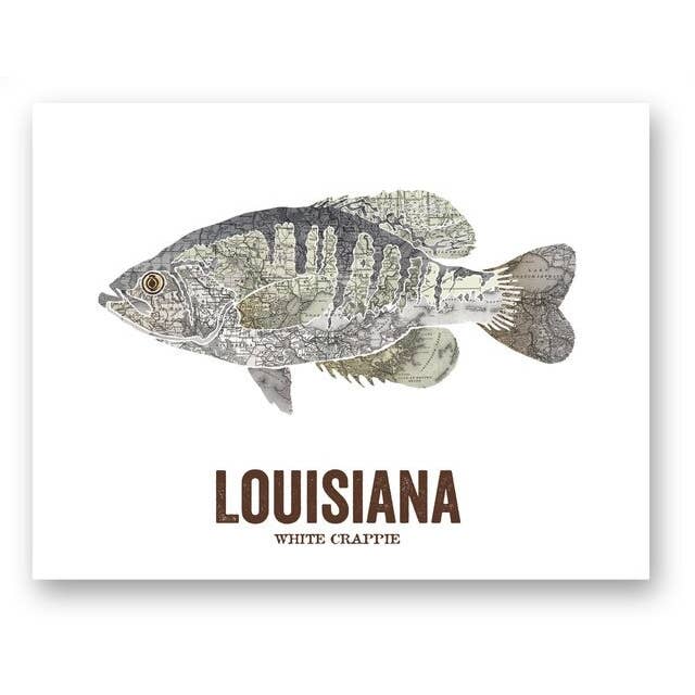 Louisiana State Fish, Map Art - White Crappie for wholesale by Wooden Pencil Company