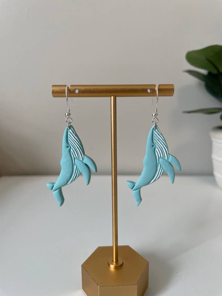 Blue Whale Earrings for wholesale by Cozy Clay LLC
