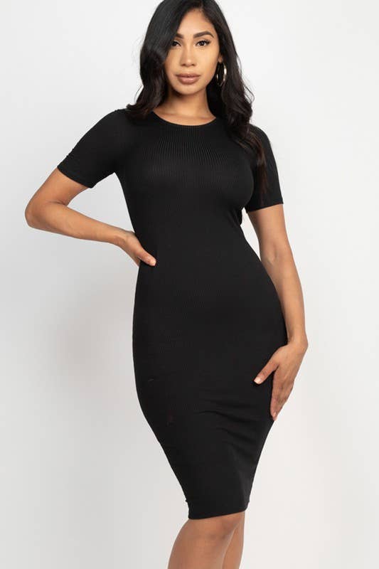 Vanilla Monkey - Wholesale Dress - Women's - Ribbed Bodycon Solid Dress4