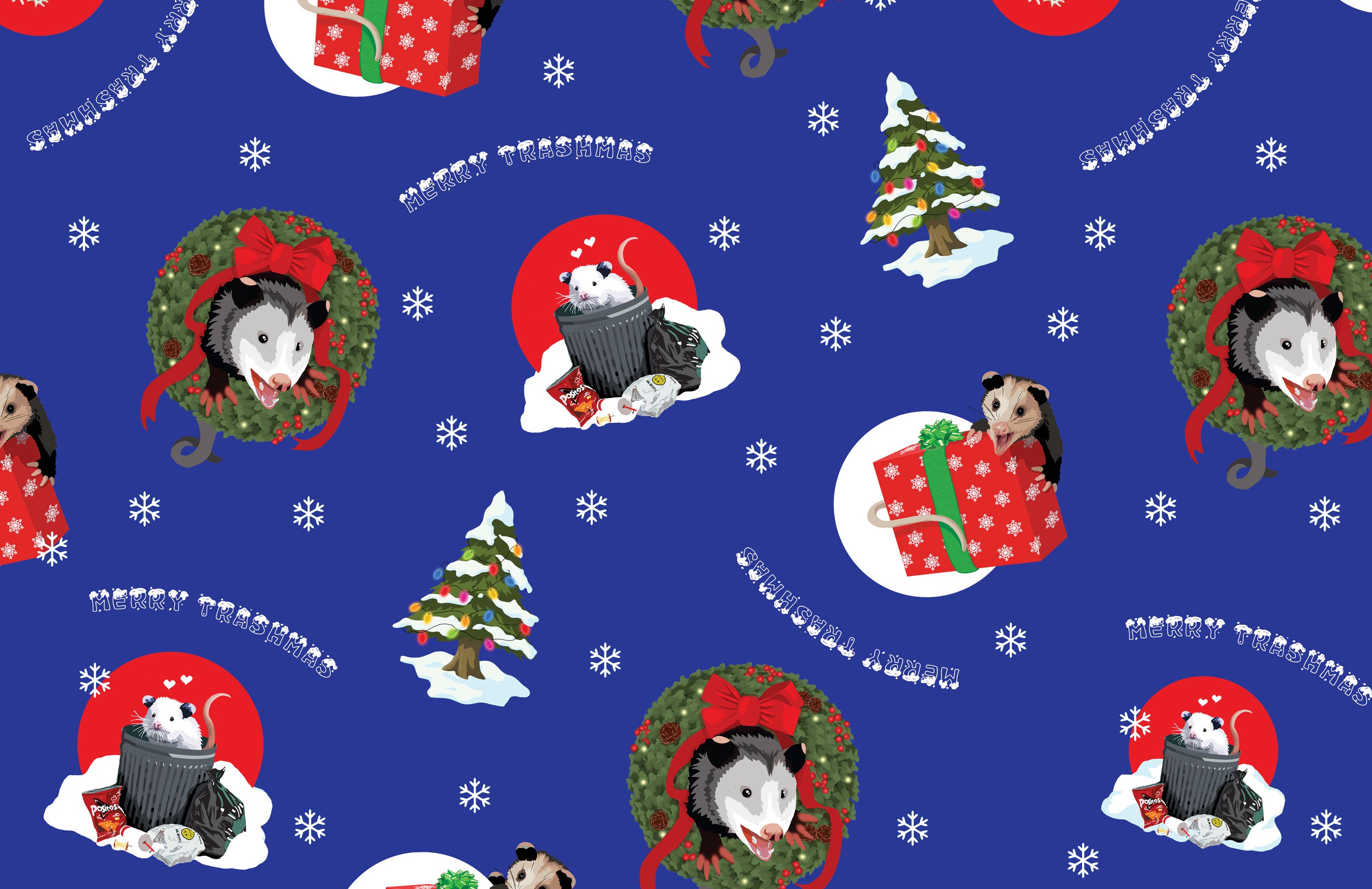 BoyPilot Goods - Wholesale Flat Wrap - Merry Trashmas Wrapping Paper - Possum Christmas Gift Wrap3