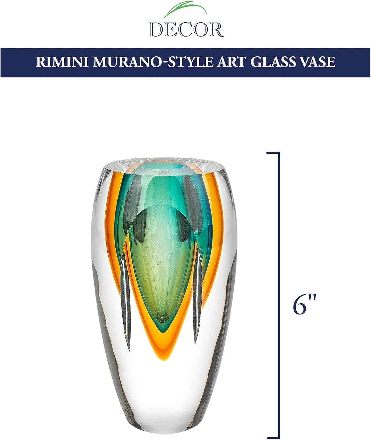 Badash - Wholesale Vase - Rimini Murano Style Art Glass Amber & Green 6" Vase1