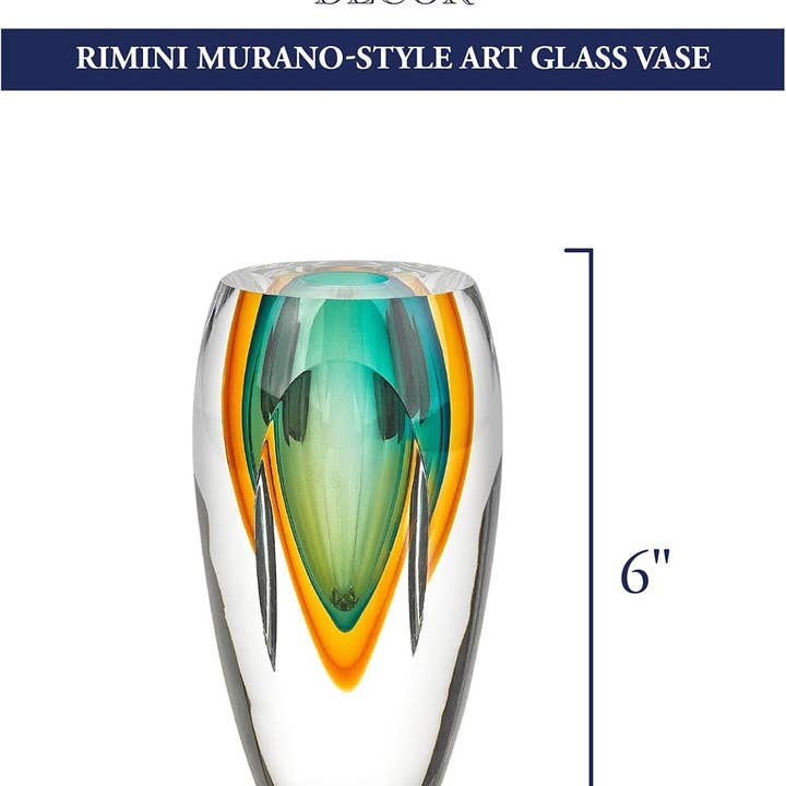 Badash - Wholesale Vase - Rimini Murano Style Art Glass Amber & Green 6" Vase1