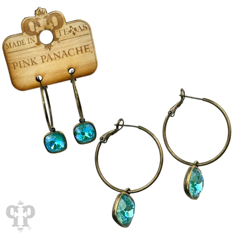 Pink Panache Brands - Wholesale Dangle Earrings - Square Austrian crystal hoop earring, 12mm14