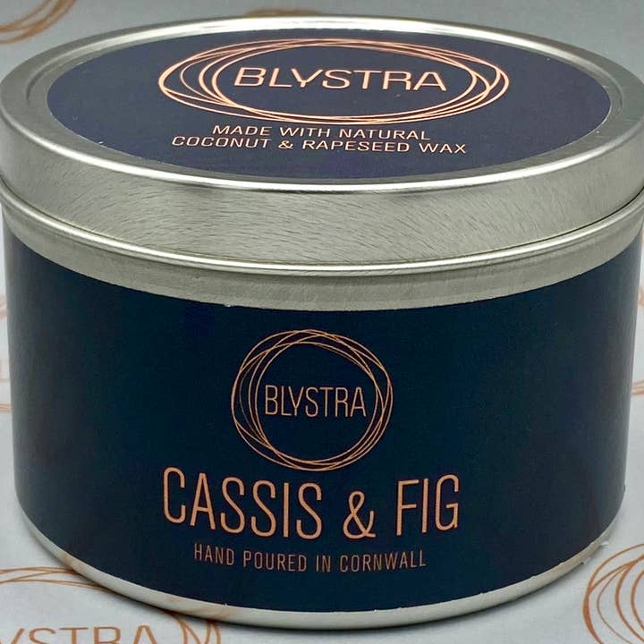 Cassis & Fig Hand-poured Tin Candle for wholesale by Blystra candles