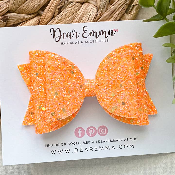 Orange Marmalade Sequin - Chunky Glitter Bow for wholesale by Dear Emma