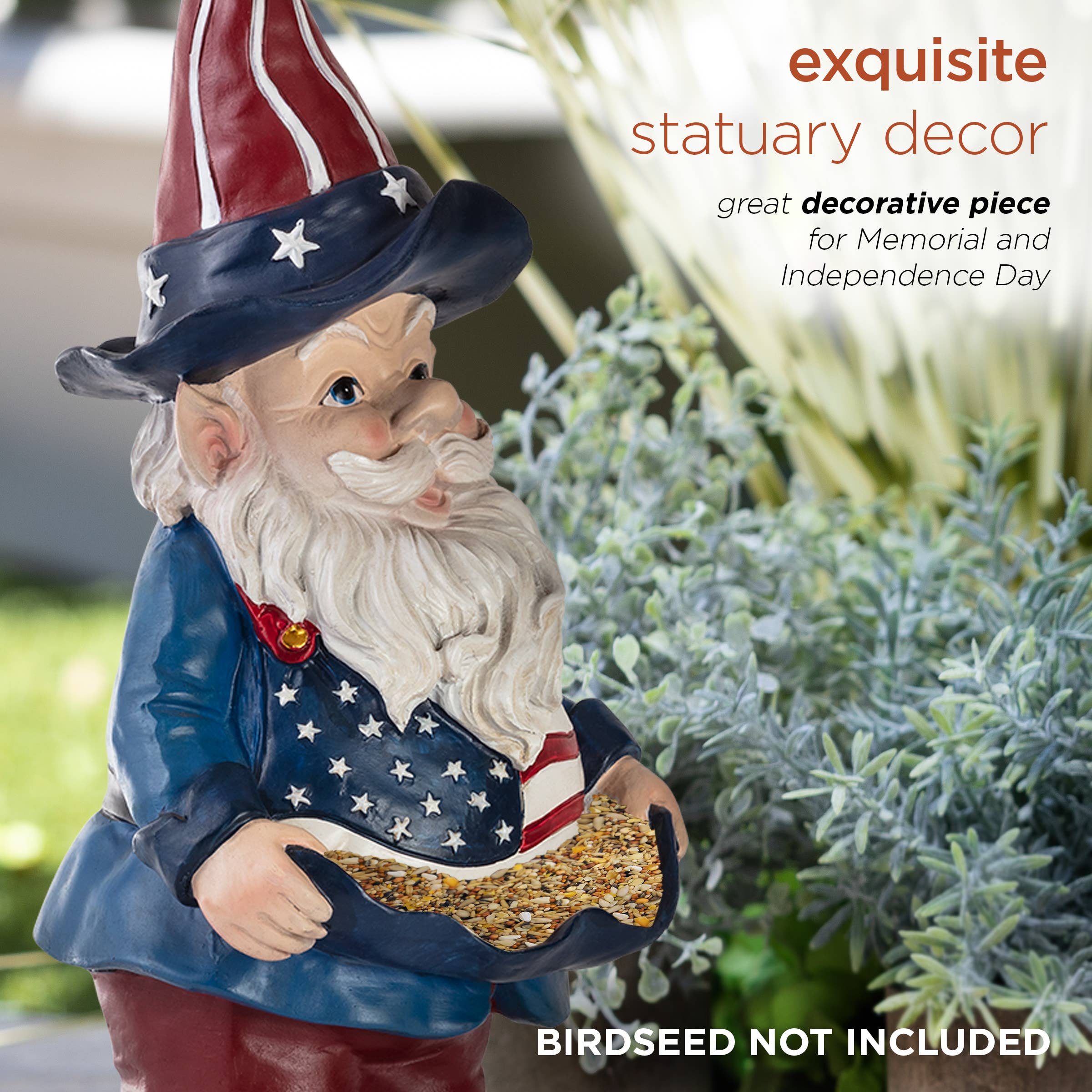 Alpine Corporation - Wholesale Garden Gnome - Alpine Corporation Americana Gnome with Flag Apron Bird Feed3