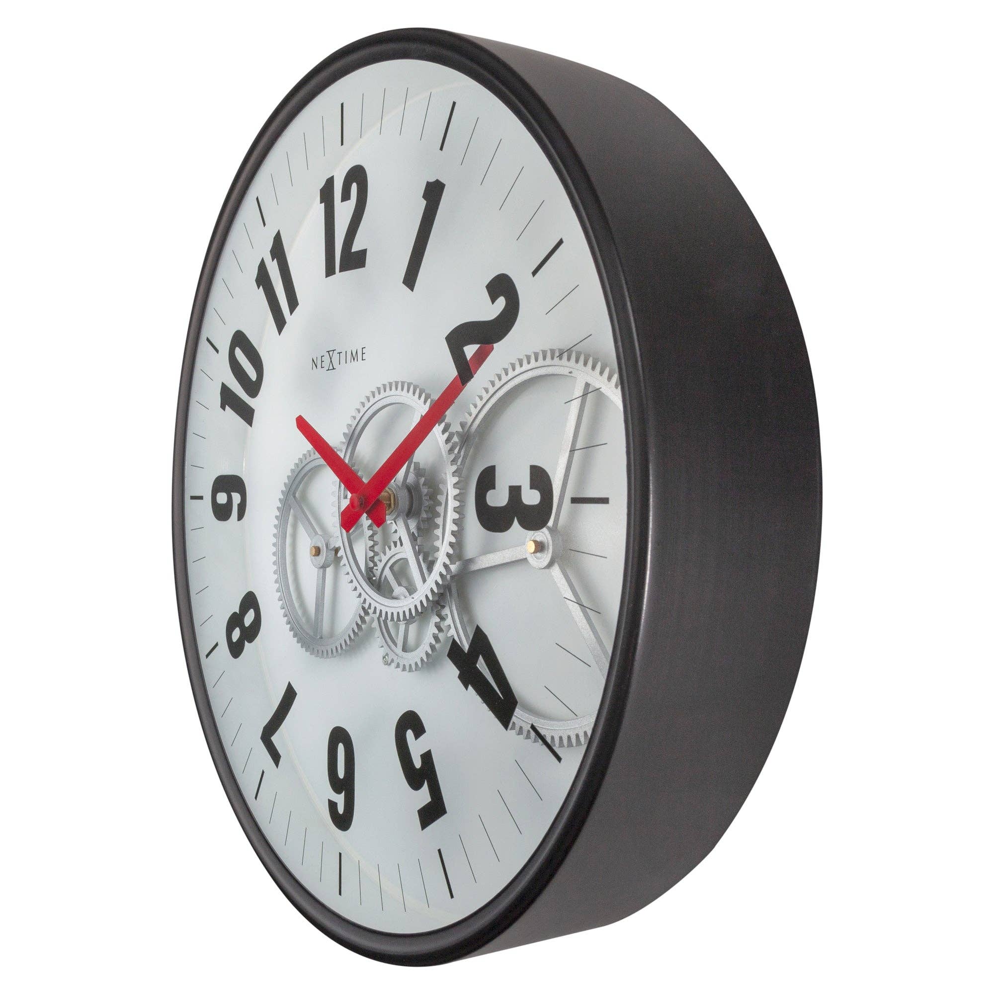 Viceni – wholesale Wall clock – Large 40cm Wall Clock - Exposed Gears - Black & White6