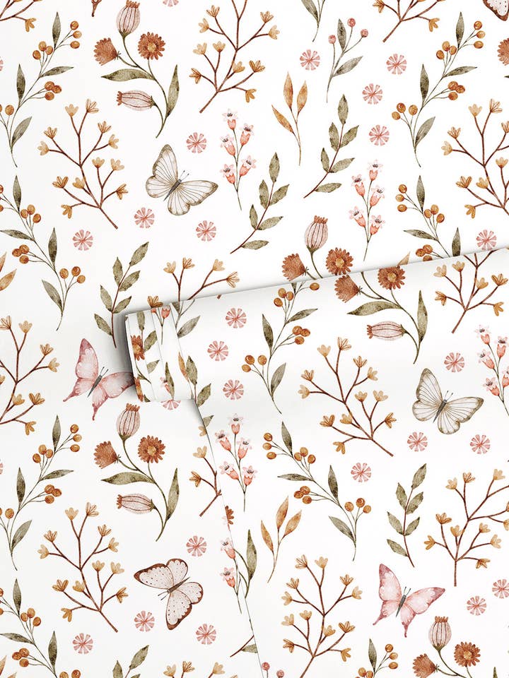 COCCINELLA - Papier peint enfant - Papillons et fleurs (H0795) for wholesale by LILIPINSO