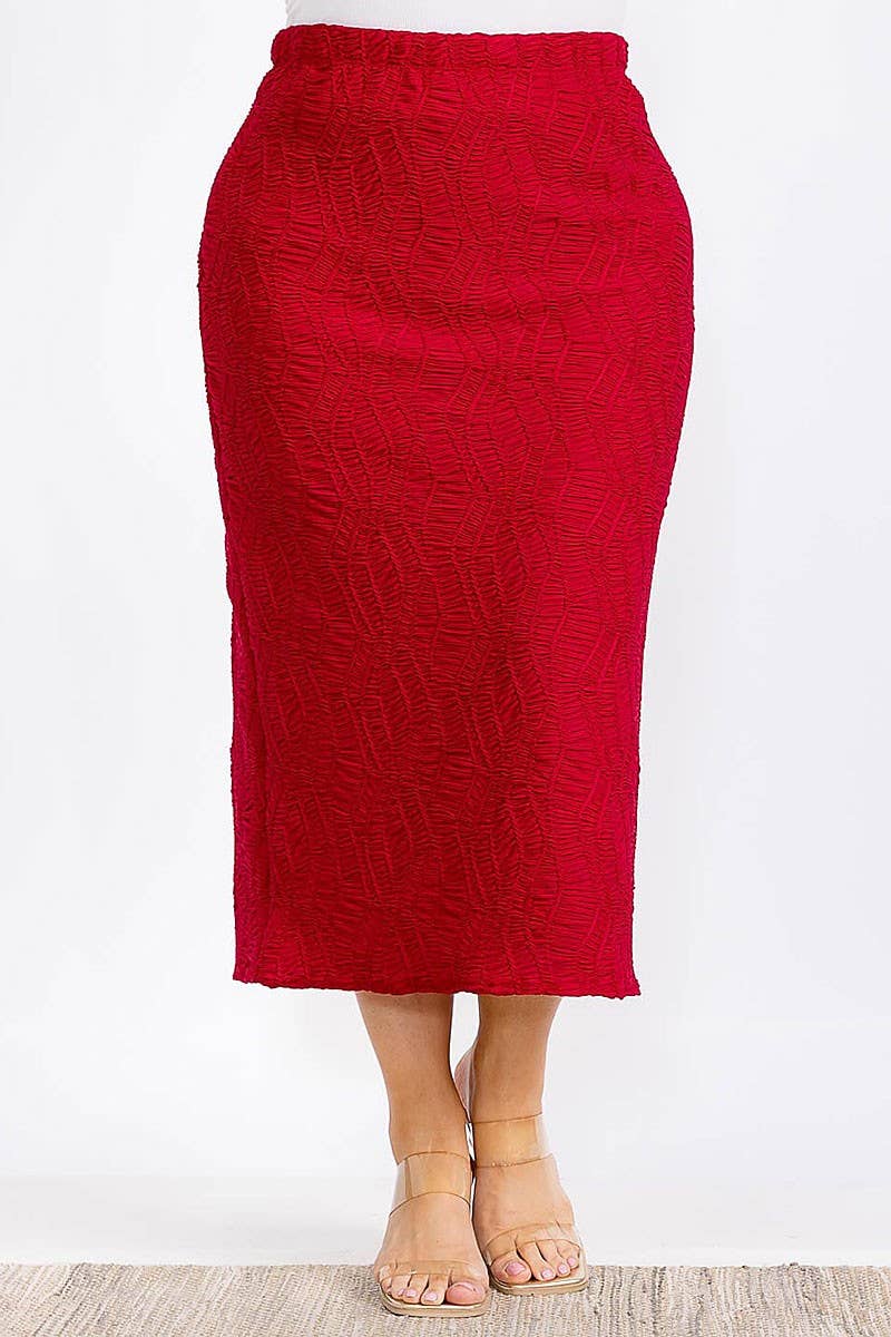 ROUSSEAU – Engroshandel Nederdel - Dame – MAKSINEDERDEL MED ELASTISK TALJE OG RYNKEDETALJER0