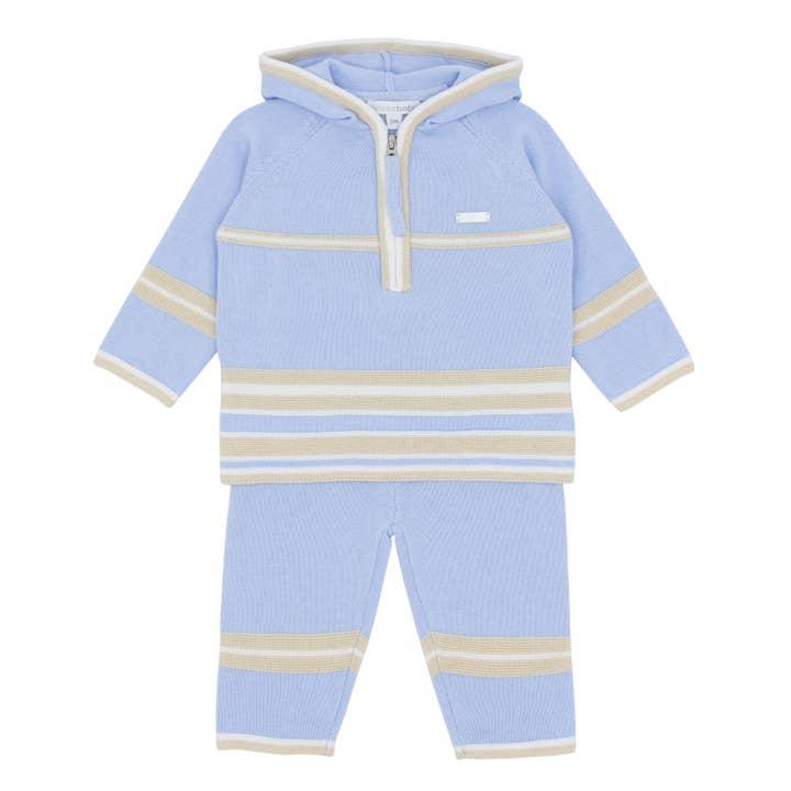 ROCHEFORT Boys Blue Knitted Hoodie Set for wholesale by Blues Baby