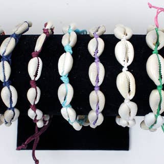 Loose Cowrie Shells Wristband On Coloured Cotton Cord for wholesale by Western Counties Wholesale