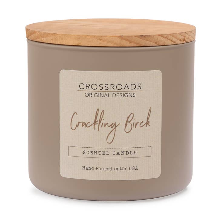 Crackling Birch - 14 oz. Colored Glass Candle for wholesale by Crossroads Original Designs