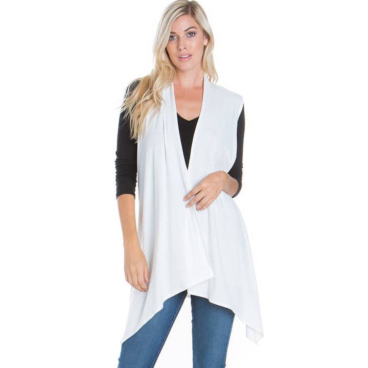 Azules Clothing - Vendita all'ingrosso Cardigan - Donna - Cardigan spolverino morbido a costine spazzolate senza maniche