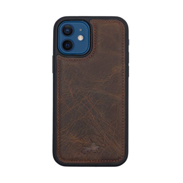 Westpolo åldrade läder Apple Iphone 12 telefon fall - brun för wholesale av WESTPOLO
