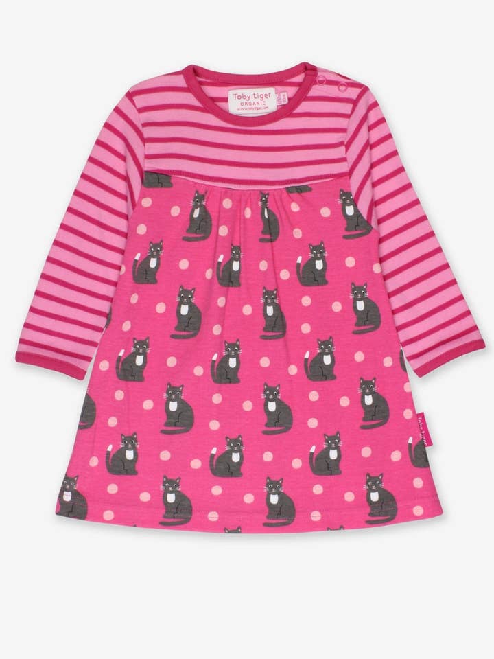 Robe en jersey pour enfant en coton bio à manches longues avec imprimé chat. pour la vente par Toby Tiger GmbH