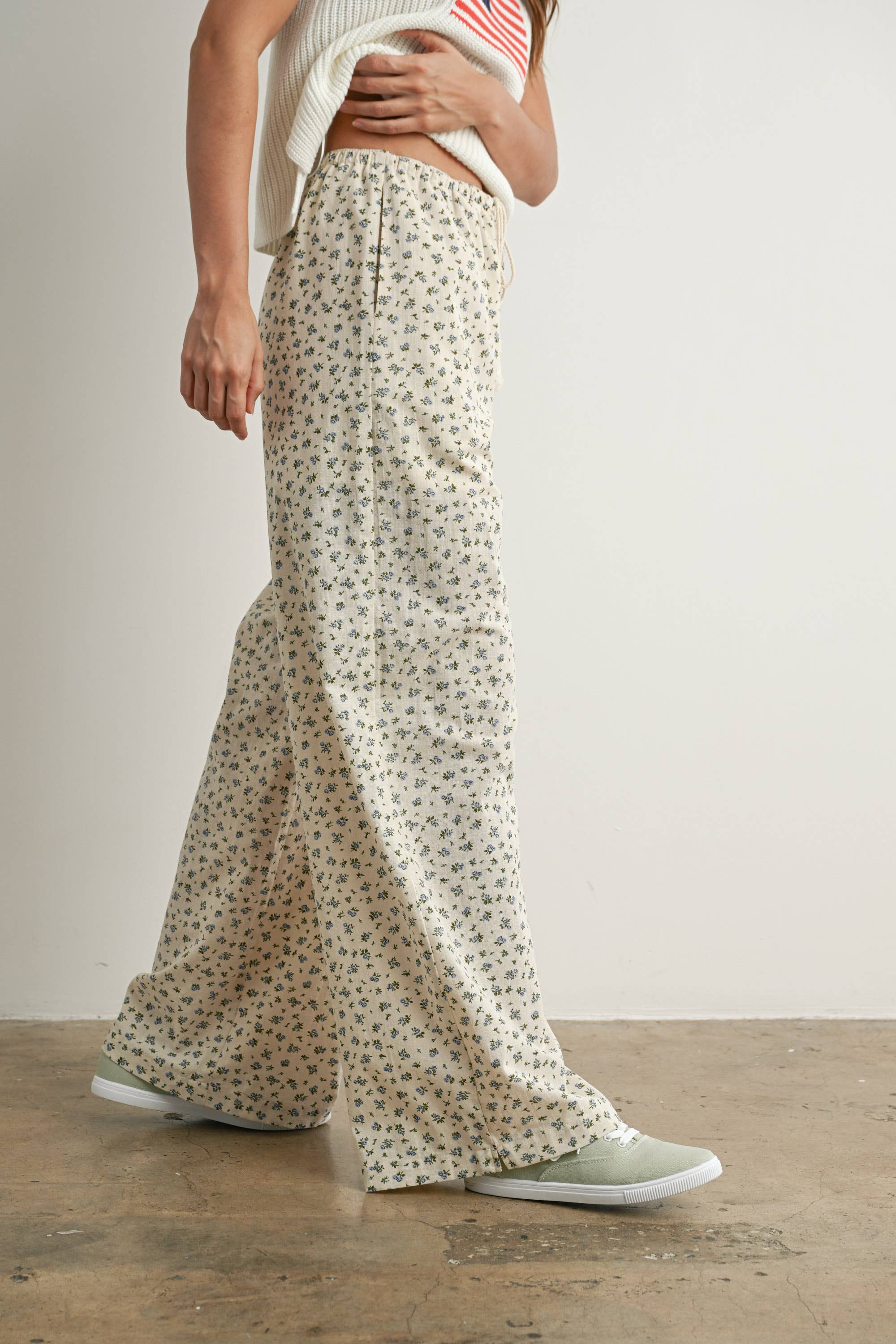 BUTTERMELON - Wholesale Pants - Women's - Floral Print Drawstring Pants - BMP78144