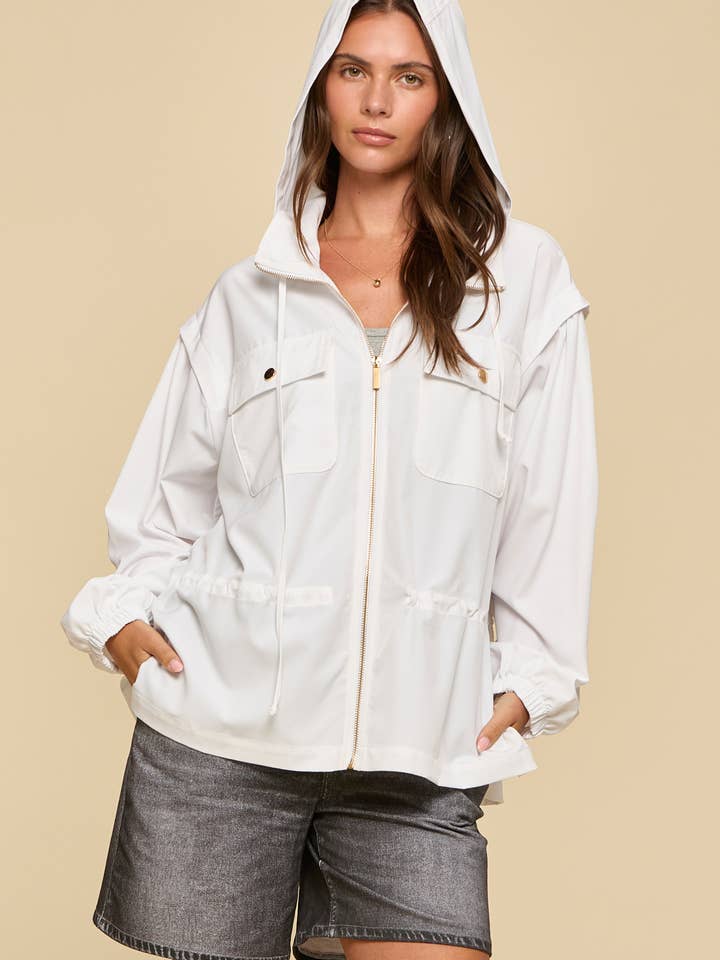 Double Breast Pocket Jacket w/ Hoodie for wholesale by Dear Scarlett