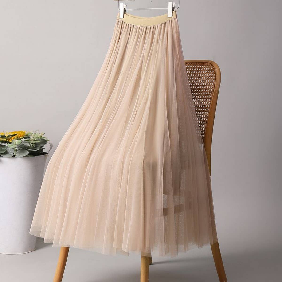 ACCITY - Wholesale Skirt - Women's - SOLID COLOR ELASTIC-WAIST MESH TULLE A-LINE SKIRT_CWBLS037216