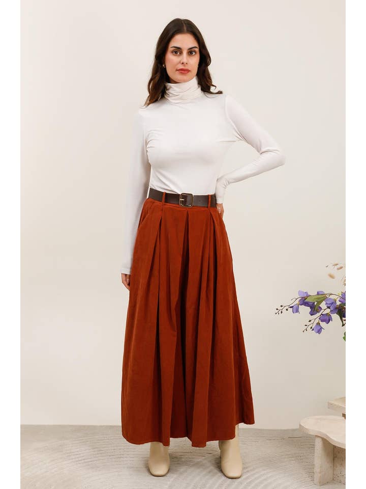 LÉA & LUC - Wholesale Pants - Women's - Cotton velvet trousers with belt REF. 365229