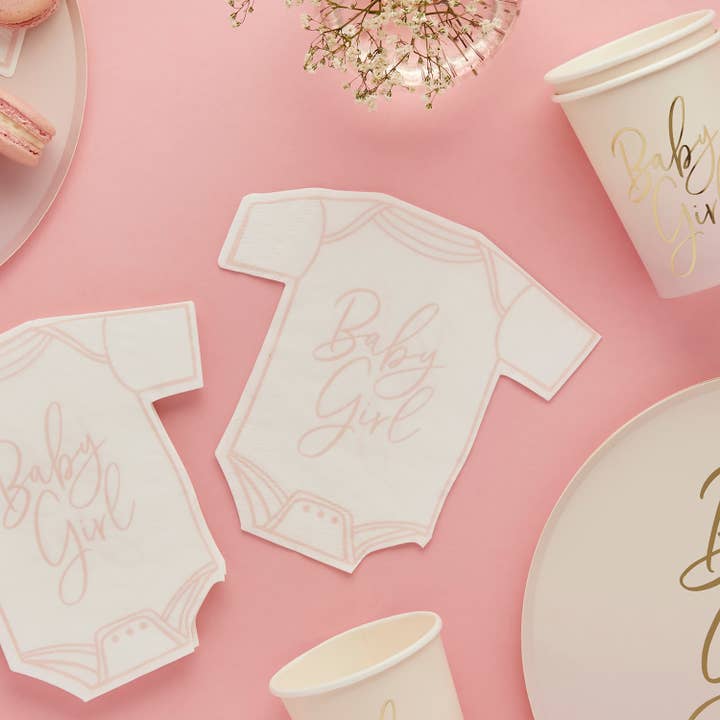 Hootyballoo by Club Green - Wholesale Disposable Napkin - Pink 'Baby Girl' Babygrow Paper Napkins 16 Pack