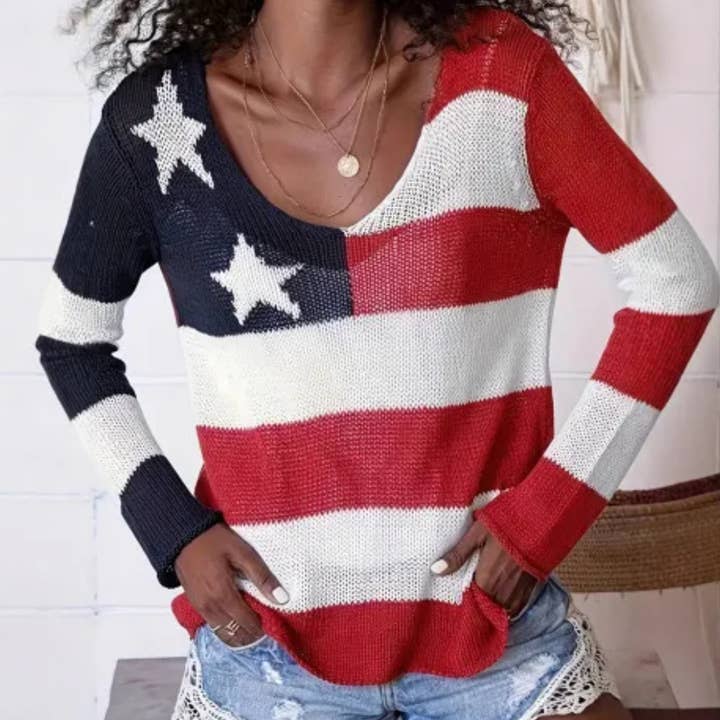 Thin American Flag Sweater for wholesale by Serenity Collective