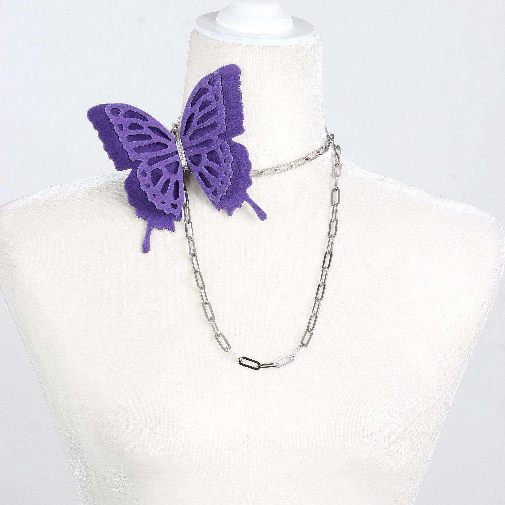 Fashion Butterflies - Venta al por mayor Broches - Broche grande de mariposa de terciopelo morado | Gargantilla | Collar4