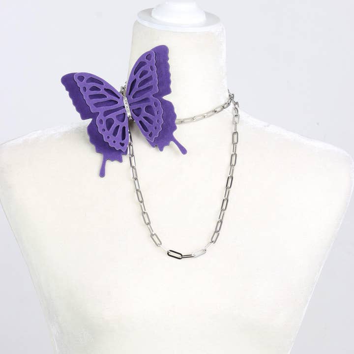 Fashion Butterflies - Venta al por mayor Broches - Broche grande de mariposa de terciopelo morado | Gargantilla | Collar4