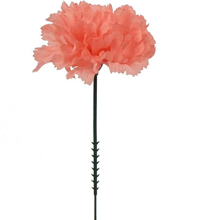 Larksilk - Wholesale Artificial Flowers - Peach Silk Carnation Picks | 100 Ct, 3.5" Heads, 5" Stems