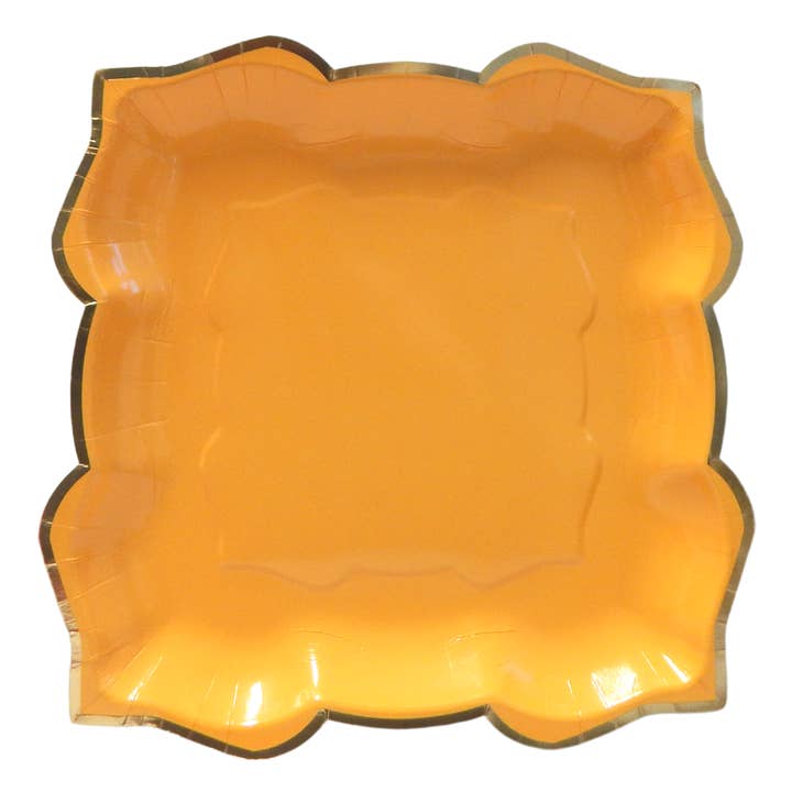 Grandes assiettes de fête Lotus (paquet de 10) - Moutarde (orange) pour la vente par Peacock Supplies