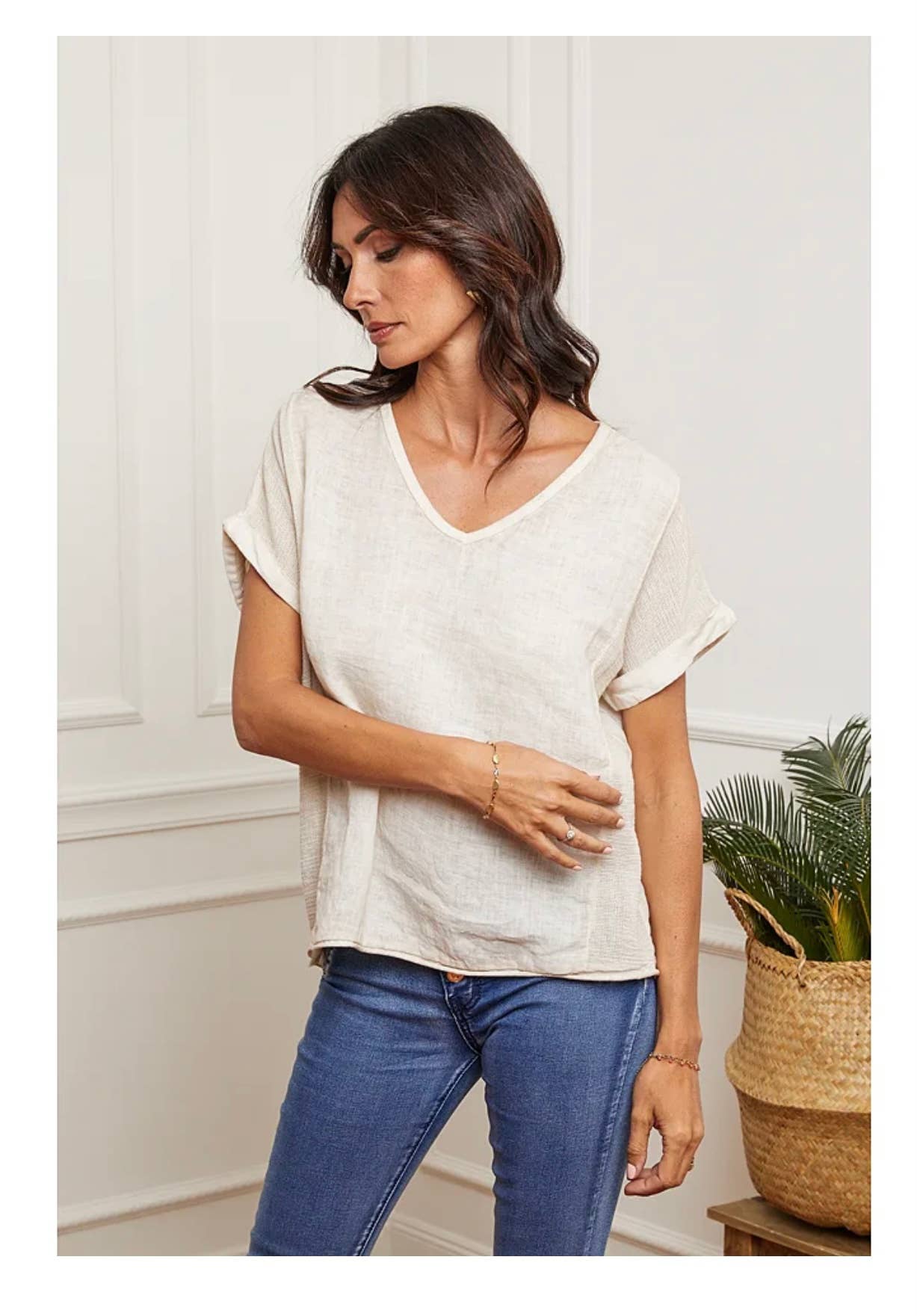 LÉA & LUC - Vente T-shirt – femme - T-Shirt texturé en 100% lin REF. 6510