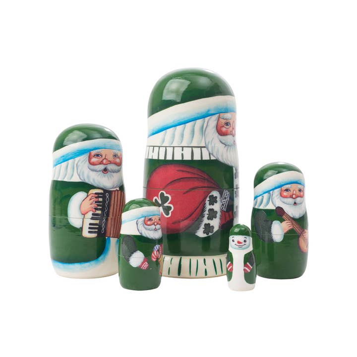 Golden Cockerel - Wholesale Christmas Decoration - Irish Santa Nesting Doll 5pc./5"