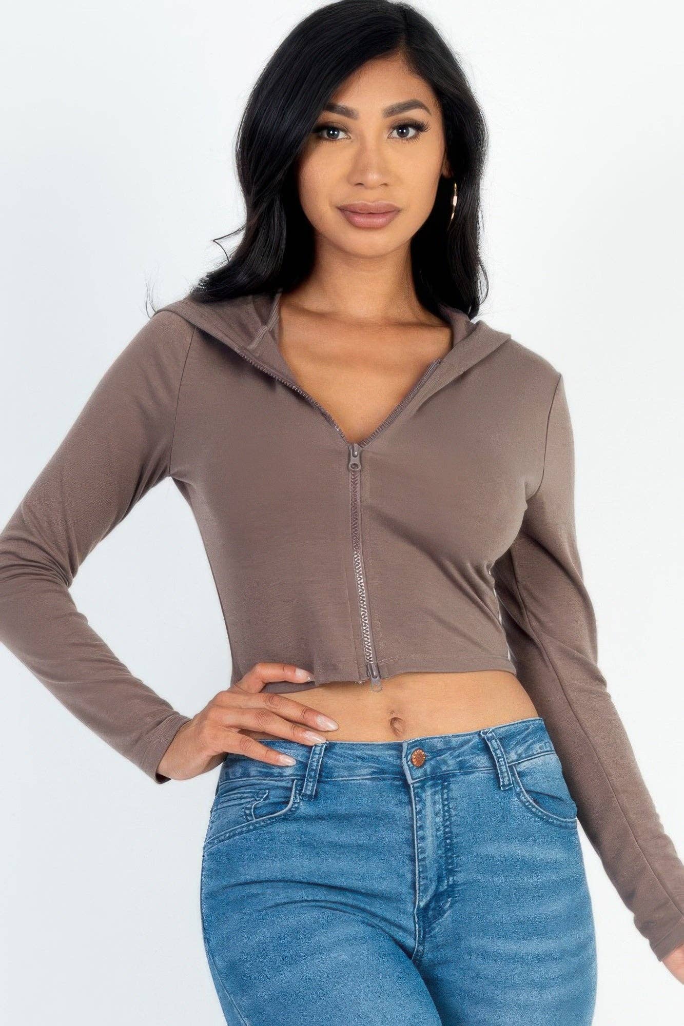 CC Wholesale Clothing - Wholesale Hoodie - Women's - French Terry Crop Zip Up Hoodie2