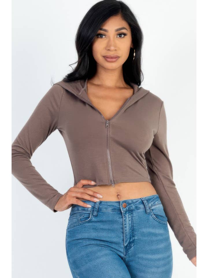 CC Wholesale Clothing - Wholesale Hoodie - Women's - French Terry Crop Zip Up Hoodie2
