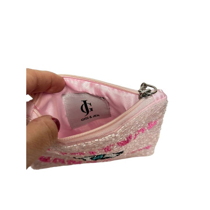 Gigi & Jen – wholesale Keychain – Women's – Gigi Spiritual Ganster Small Pouch Key Ring Evil Eye Design Pink/White New