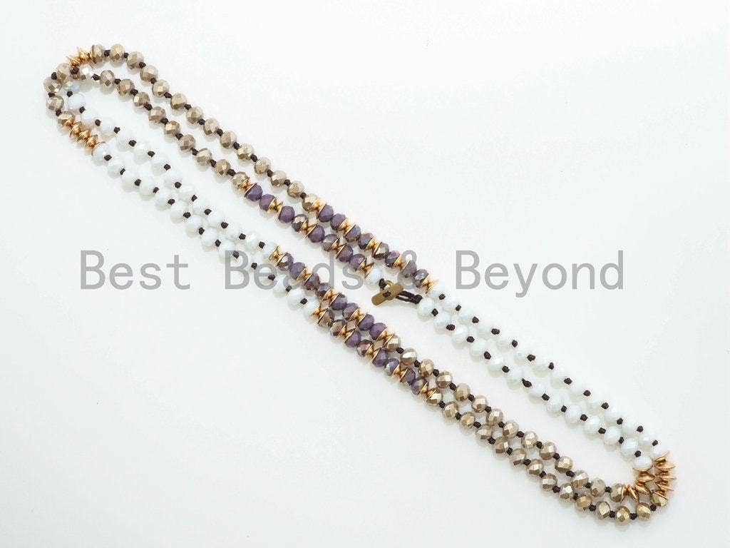 BestBeads&Beyond - Wholesale Beaded/Pearl Necklace - 36" Long Hand Knotted Multi Color Crystal Necklace, sku #D303