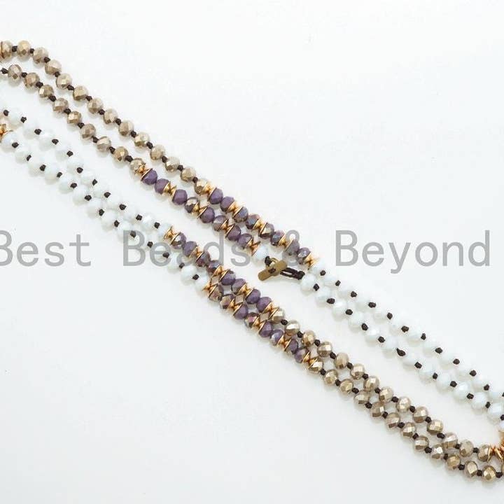 BestBeads&Beyond - Wholesale Beaded/Pearl Necklace - 36" Long Hand Knotted Multi Color Crystal Necklace, sku #D303