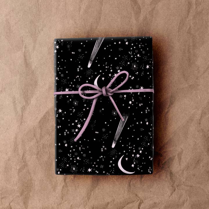 Mother of the Moon - Wholesale Flat Wrap - Pink Night Sky Wrapping Paper Sheet
