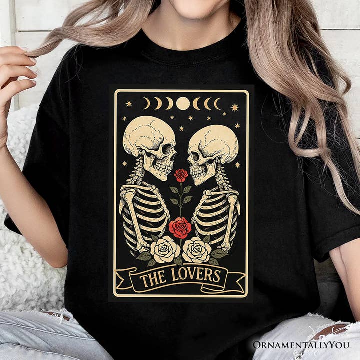 Skeleton The Lovers T-Shirt, Tarot Card Gothic Moon Phases  for wholesale by OrnamentallyYou